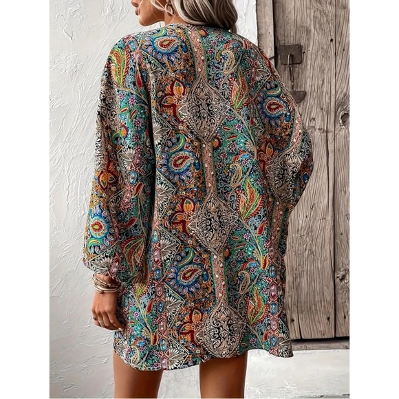 NWOT Boho Mixed Prints Open Front Kimono L - Picture 3 of 13